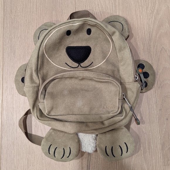 L. L. Bean Kids Beige Bear Backpack - Picture 1 of 11
